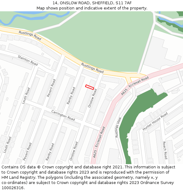 14, ONSLOW ROAD, SHEFFIELD, S11 7AF: Location map and indicative extent of plot