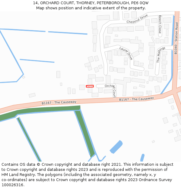 14, ORCHARD COURT, THORNEY, PETERBOROUGH, PE6 0QW: Location map and indicative extent of plot
