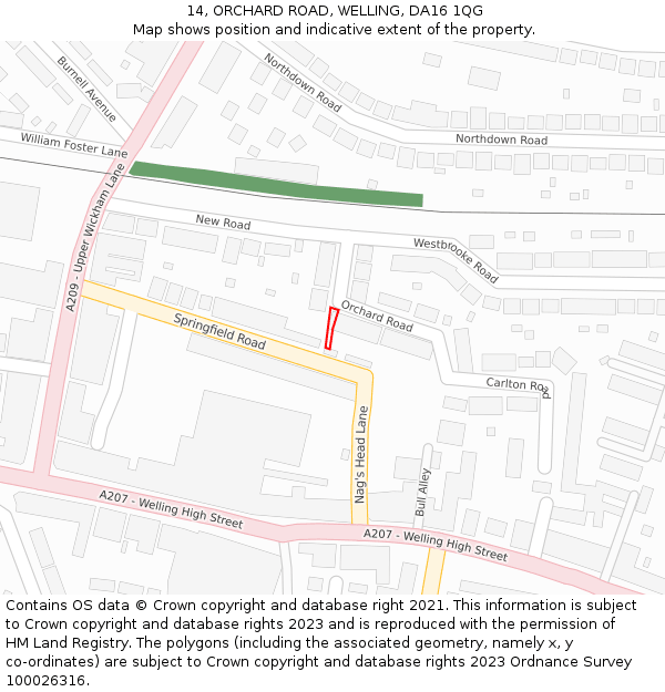 14, ORCHARD ROAD, WELLING, DA16 1QG: Location map and indicative extent of plot