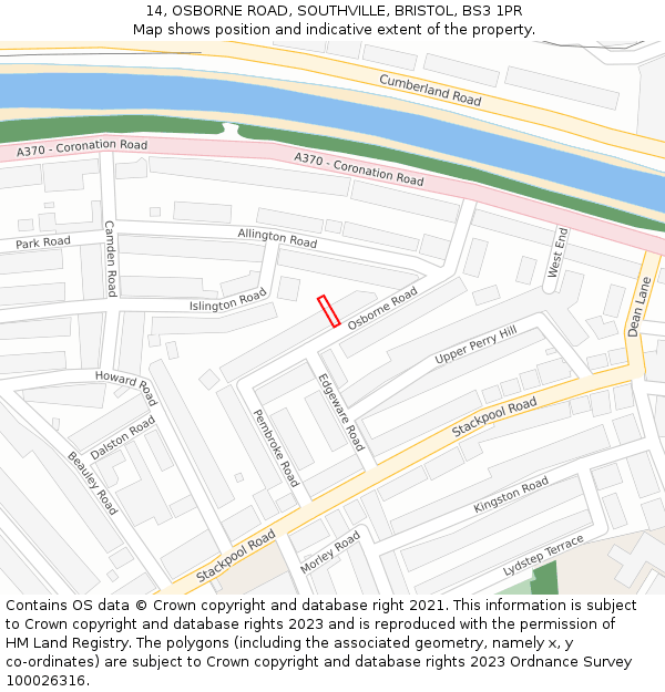 14, OSBORNE ROAD, SOUTHVILLE, BRISTOL, BS3 1PR: Location map and indicative extent of plot
