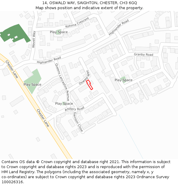 14, OSWALD WAY, SAIGHTON, CHESTER, CH3 6GQ: Location map and indicative extent of plot