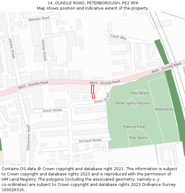 14, OUNDLE ROAD, PETERBOROUGH, PE2 9PA: Location map and indicative extent of plot