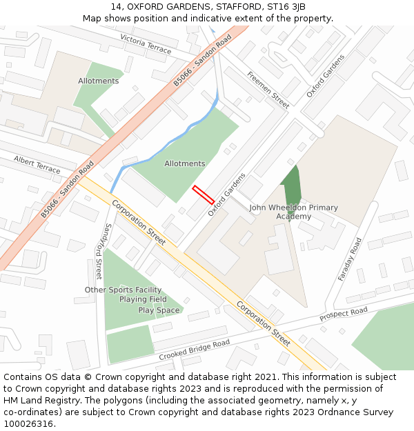 14, OXFORD GARDENS, STAFFORD, ST16 3JB: Location map and indicative extent of plot