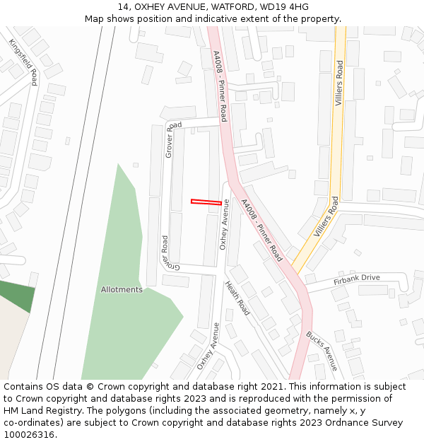 14, OXHEY AVENUE, WATFORD, WD19 4HG: Location map and indicative extent of plot
