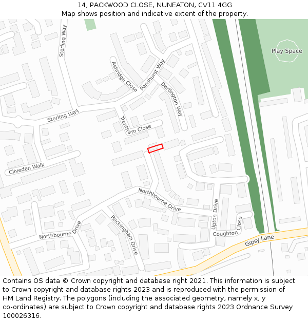 14, PACKWOOD CLOSE, NUNEATON, CV11 4GG: Location map and indicative extent of plot