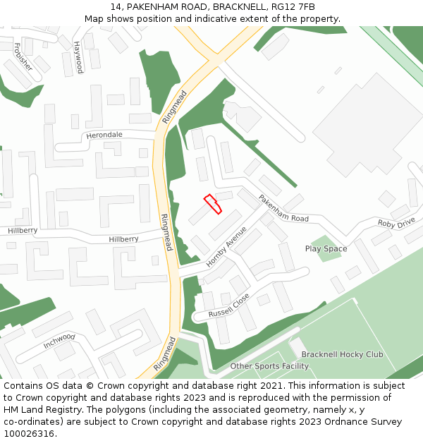 14, PAKENHAM ROAD, BRACKNELL, RG12 7FB: Location map and indicative extent of plot