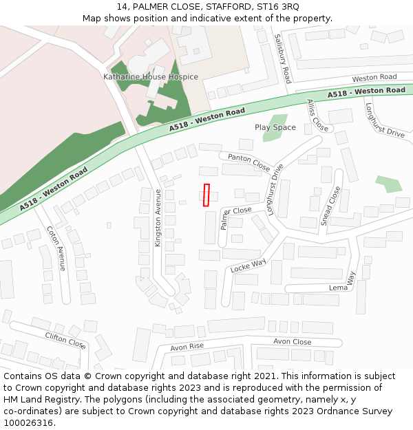 14, PALMER CLOSE, STAFFORD, ST16 3RQ: Location map and indicative extent of plot