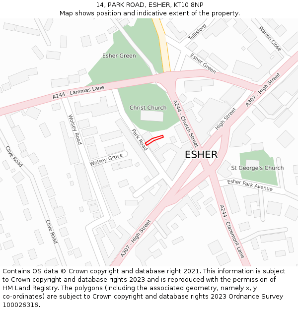 14, PARK ROAD, ESHER, KT10 8NP: Location map and indicative extent of plot