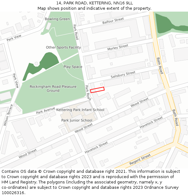 14, PARK ROAD, KETTERING, NN16 9LL: Location map and indicative extent of plot