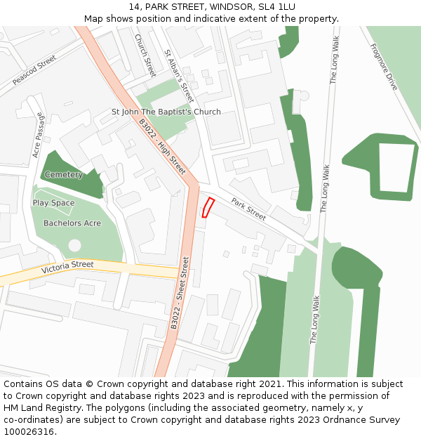 14, PARK STREET, WINDSOR, SL4 1LU: Location map and indicative extent of plot