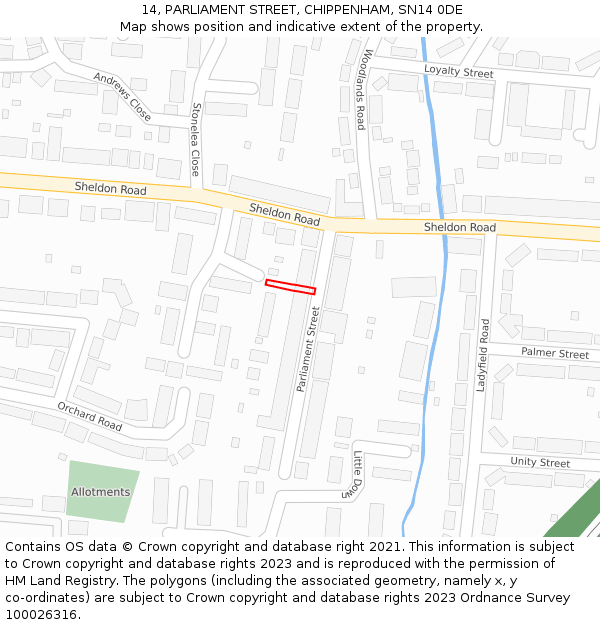 14, PARLIAMENT STREET, CHIPPENHAM, SN14 0DE: Location map and indicative extent of plot