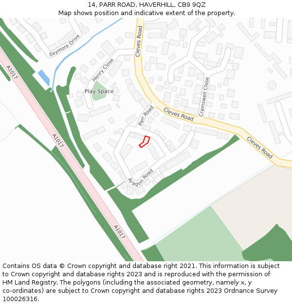 14, PARR ROAD, HAVERHILL, CB9 9QZ: Location map and indicative extent of plot