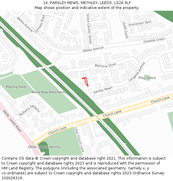 14, PARSLEY MEWS, METHLEY, LEEDS, LS26 9LF: Location map and indicative extent of plot