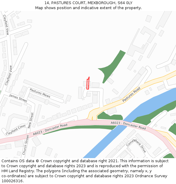 14, PASTURES COURT, MEXBOROUGH, S64 0LY: Location map and indicative extent of plot