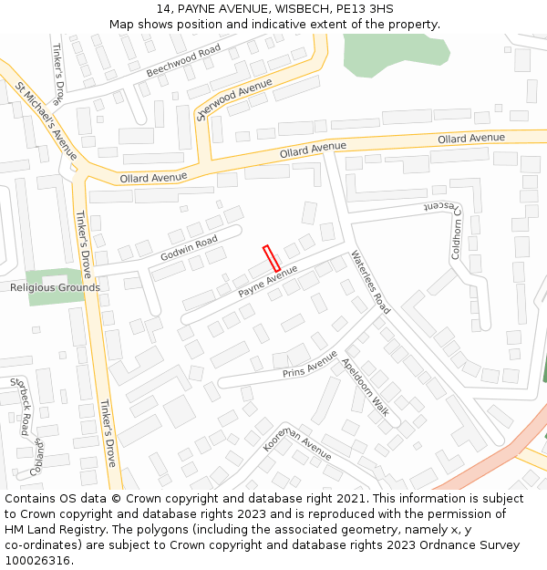 14, PAYNE AVENUE, WISBECH, PE13 3HS: Location map and indicative extent of plot