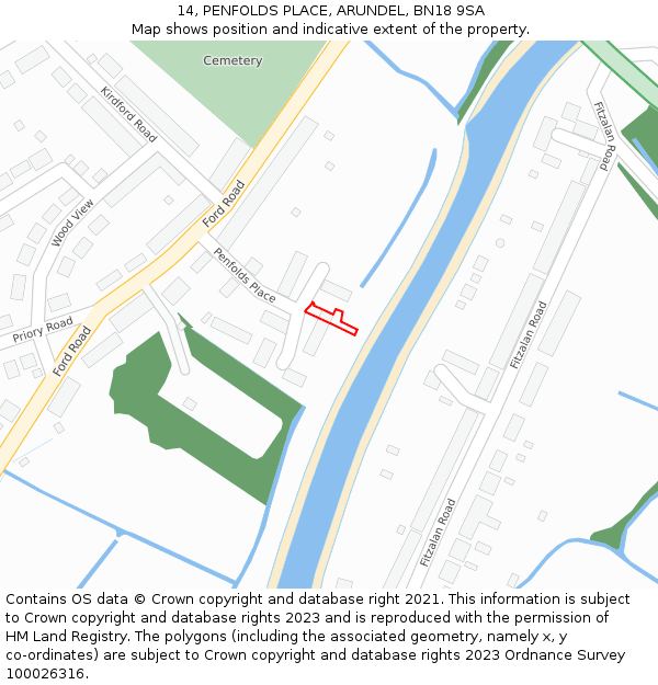 14, PENFOLDS PLACE, ARUNDEL, BN18 9SA: Location map and indicative extent of plot