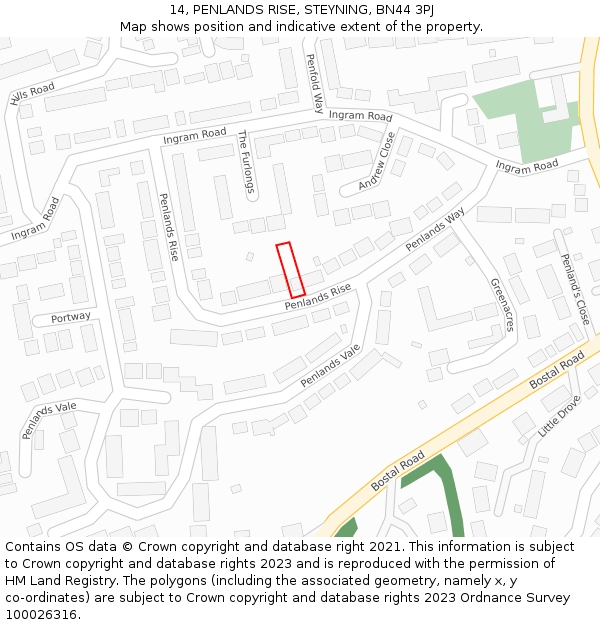14, PENLANDS RISE, STEYNING, BN44 3PJ: Location map and indicative extent of plot