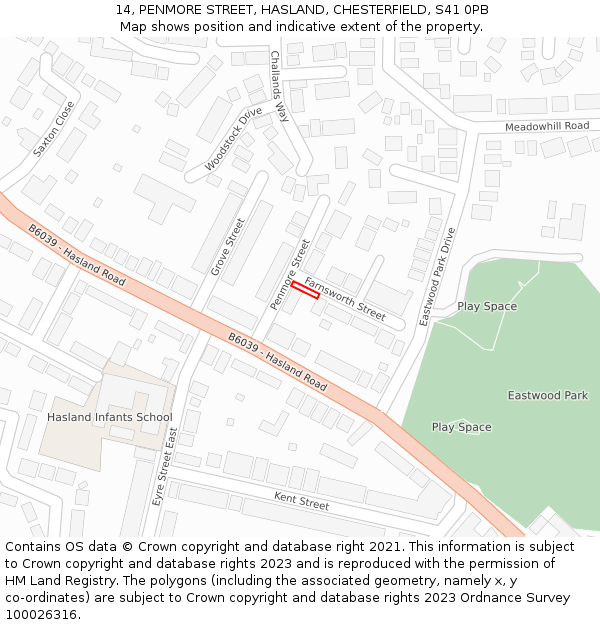 14, PENMORE STREET, HASLAND, CHESTERFIELD, S41 0PB: Location map and indicative extent of plot