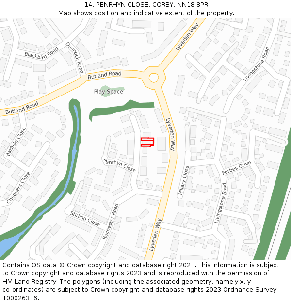 14, PENRHYN CLOSE, CORBY, NN18 8PR: Location map and indicative extent of plot