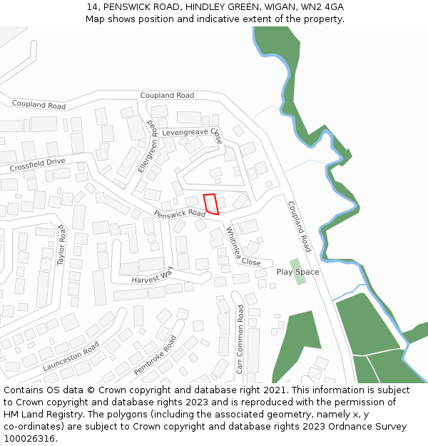 14, PENSWICK ROAD, HINDLEY GREEN, WIGAN, WN2 4GA: Location map and indicative extent of plot