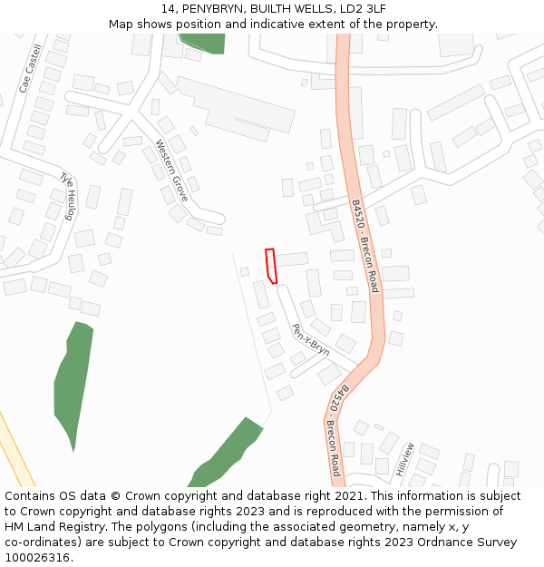 14, PENYBRYN, BUILTH WELLS, LD2 3LF: Location map and indicative extent of plot