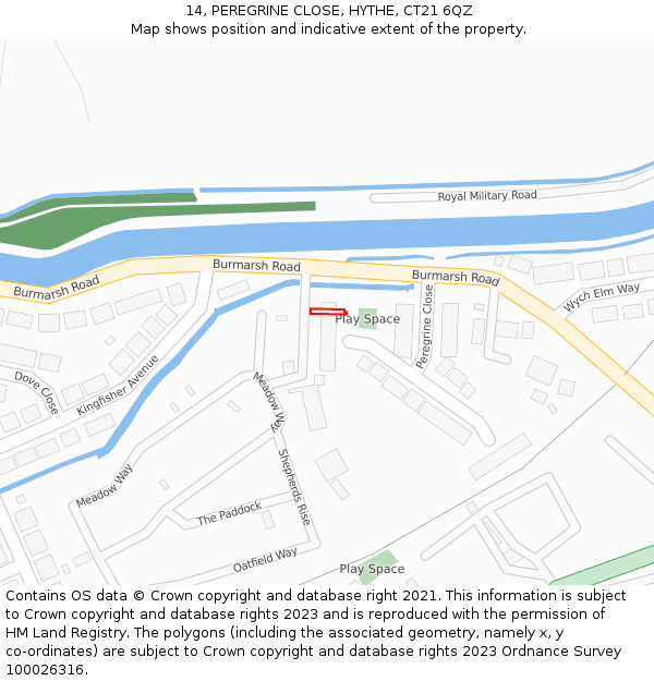 14, PEREGRINE CLOSE, HYTHE, CT21 6QZ: Location map and indicative extent of plot