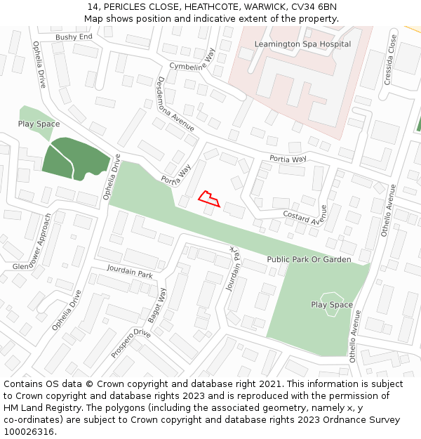 14, PERICLES CLOSE, HEATHCOTE, WARWICK, CV34 6BN: Location map and indicative extent of plot
