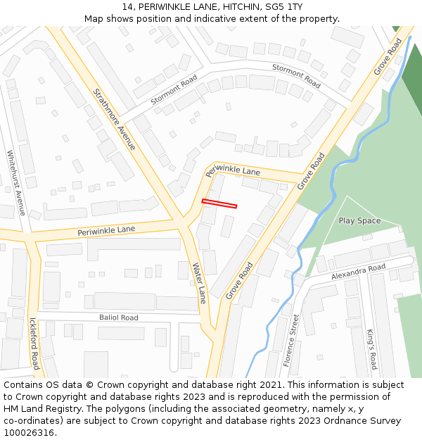 14, PERIWINKLE LANE, HITCHIN, SG5 1TY: Location map and indicative extent of plot