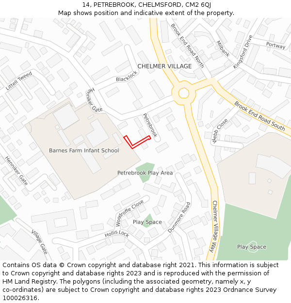 14, PETREBROOK, CHELMSFORD, CM2 6QJ: Location map and indicative extent of plot