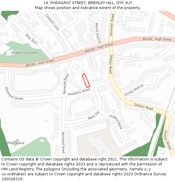 14, PHEASANT STREET, BRIERLEY HILL, DY5 3UY: Location map and indicative extent of plot