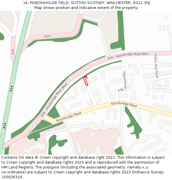 14, PIGEONHOUSE FIELD, SUTTON SCOTNEY, WINCHESTER, SO21 3NJ: Location map and indicative extent of plot