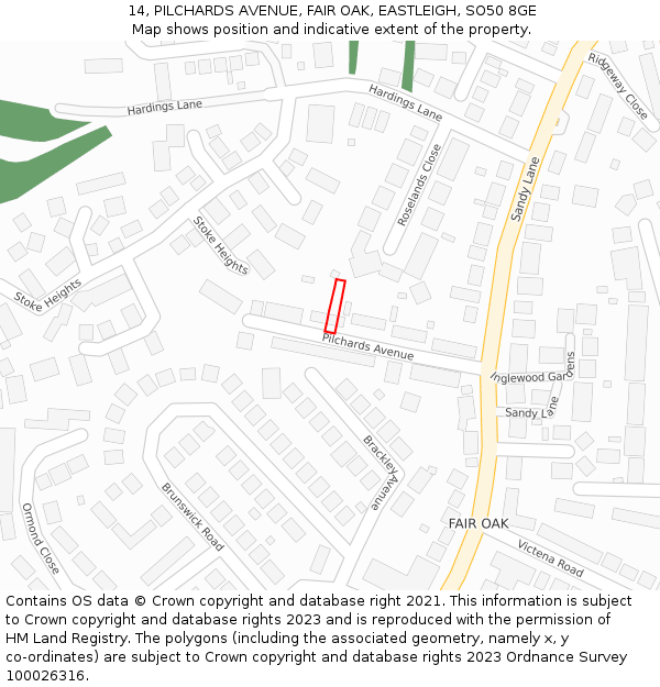 14, PILCHARDS AVENUE, FAIR OAK, EASTLEIGH, SO50 8GE: Location map and indicative extent of plot