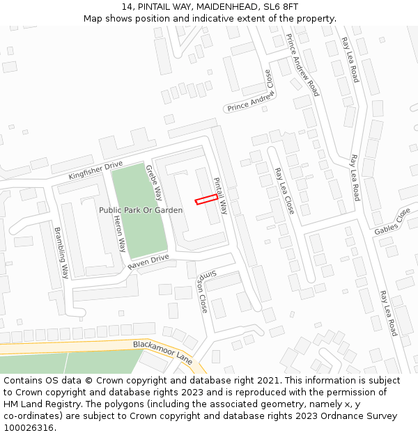 14, PINTAIL WAY, MAIDENHEAD, SL6 8FT: Location map and indicative extent of plot