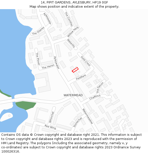14, PIPIT GARDENS, AYLESBURY, HP19 0GF: Location map and indicative extent of plot