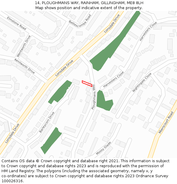 14, PLOUGHMANS WAY, RAINHAM, GILLINGHAM, ME8 8LH: Location map and indicative extent of plot