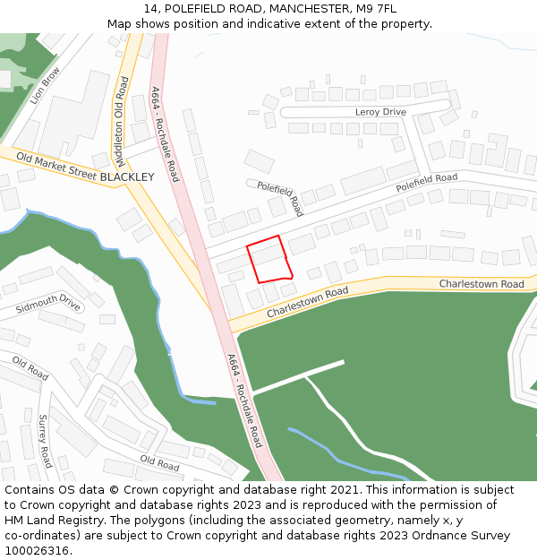 14, POLEFIELD ROAD, MANCHESTER, M9 7FL: Location map and indicative extent of plot