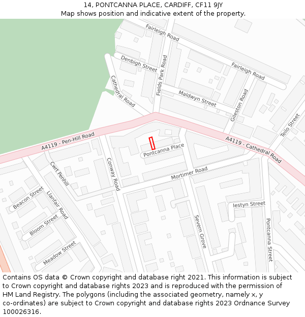 14, PONTCANNA PLACE, CARDIFF, CF11 9JY: Location map and indicative extent of plot
