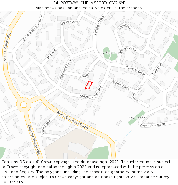 14, PORTWAY, CHELMSFORD, CM2 6YP: Location map and indicative extent of plot