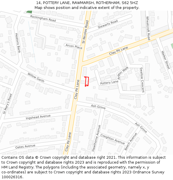 14, POTTERY LANE, RAWMARSH, ROTHERHAM, S62 5HZ: Location map and indicative extent of plot