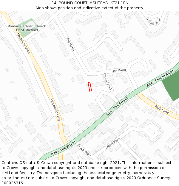 14, POUND COURT, ASHTEAD, KT21 1RN: Location map and indicative extent of plot