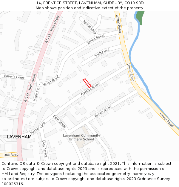 14, PRENTICE STREET, LAVENHAM, SUDBURY, CO10 9RD: Location map and indicative extent of plot