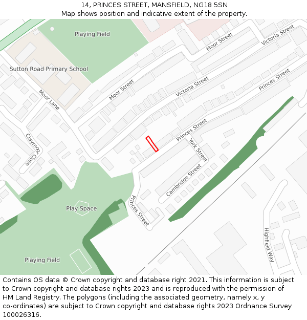 14, PRINCES STREET, MANSFIELD, NG18 5SN: Location map and indicative extent of plot