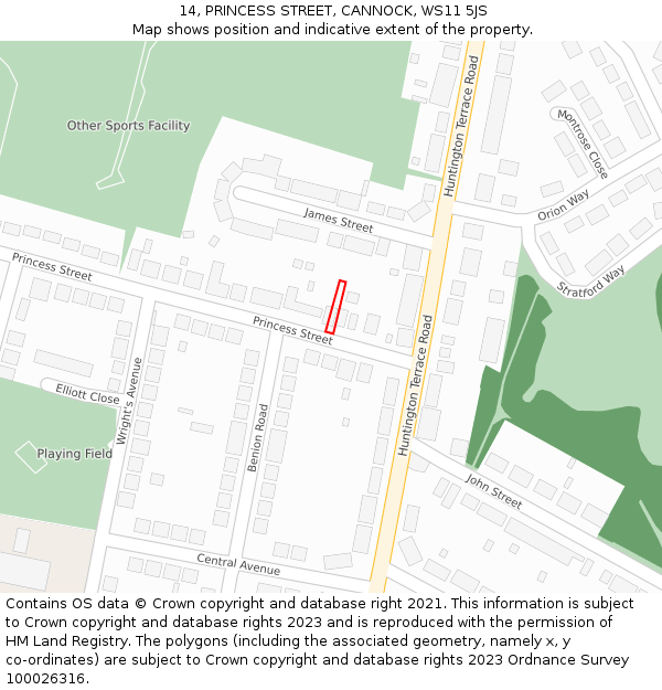 14, PRINCESS STREET, CANNOCK, WS11 5JS: Location map and indicative extent of plot