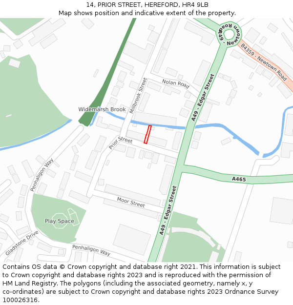14, PRIOR STREET, HEREFORD, HR4 9LB: Location map and indicative extent of plot