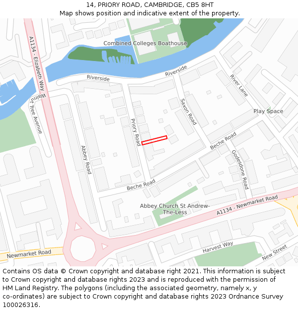 14, PRIORY ROAD, CAMBRIDGE, CB5 8HT: Location map and indicative extent of plot