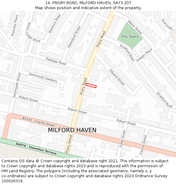14, PRIORY ROAD, MILFORD HAVEN, SA73 2DT: Location map and indicative extent of plot