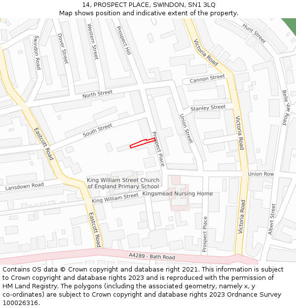 14, PROSPECT PLACE, SWINDON, SN1 3LQ: Location map and indicative extent of plot