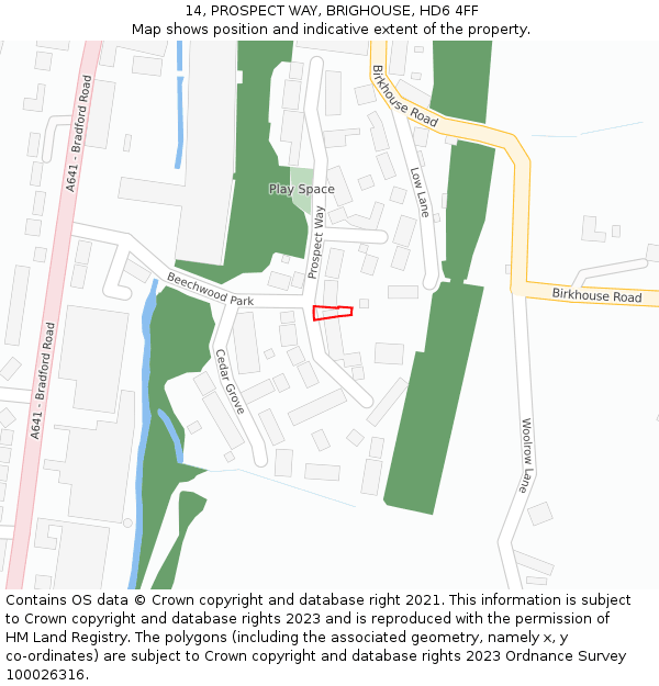 14, PROSPECT WAY, BRIGHOUSE, HD6 4FF: Location map and indicative extent of plot
