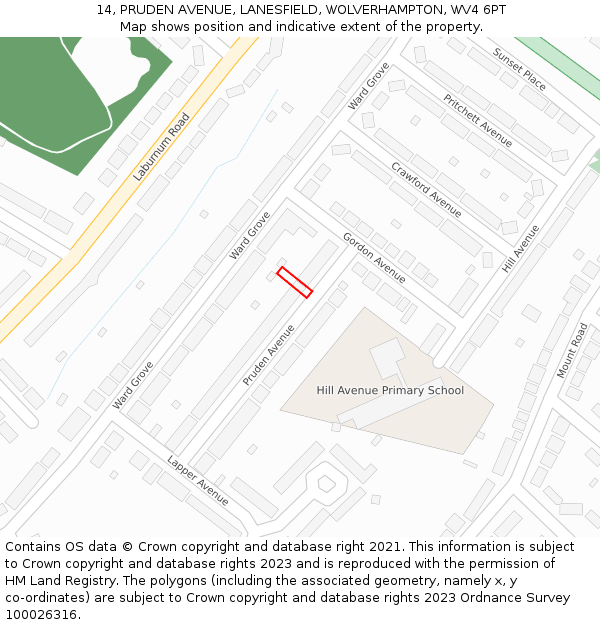 14, PRUDEN AVENUE, LANESFIELD, WOLVERHAMPTON, WV4 6PT: Location map and indicative extent of plot