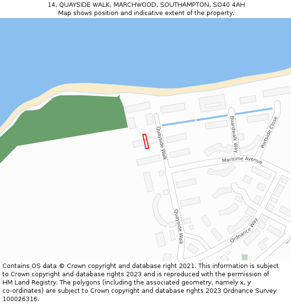 14, QUAYSIDE WALK, MARCHWOOD, SOUTHAMPTON, SO40 4AH: Location map and indicative extent of plot